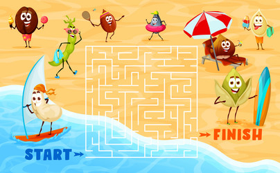 labyrinth maze game with nuts characters on beach vector image