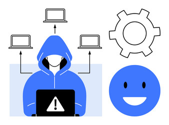 cybersecurity threat hacker with alert symbol vector image