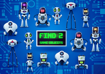 find two same robots game cartoon droids riddle vector