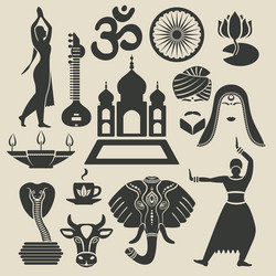 India exotic icons set vector