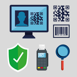 qr code inside computer shield dataphone and lupe vector image