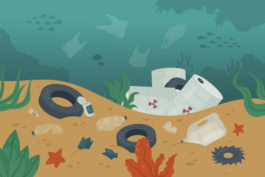 waste trash pollution in ocean sea water vector