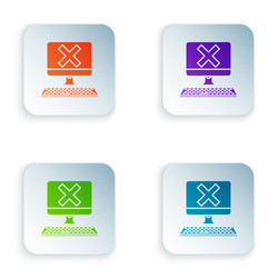 color computer with keyboard and x mark icon vector image