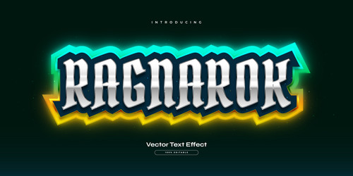 ragnarok text with game style and neon effect vector image