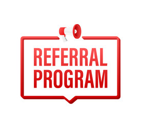 Megaphone label with referral program vector