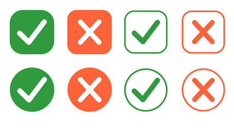 Set of simple flat check mark icons red and green vector
