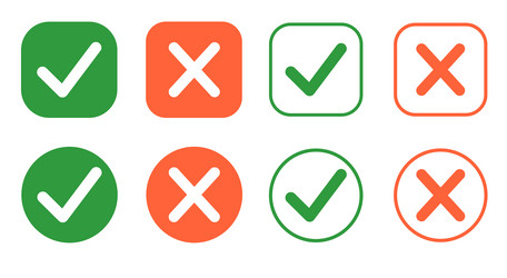 set of simple flat check mark icons red and green vector