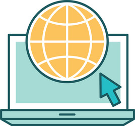 Global sphere with cursor on laptop line and fill vector