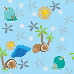 seamless pattern with bird palm tree and coconuts vector