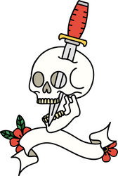 tattoo with banner a skull and dagger vector