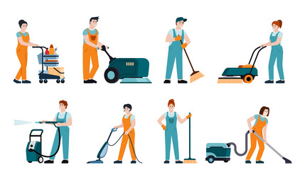 cleaning service industrial workers vector