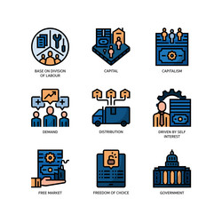 market economy icons set vector