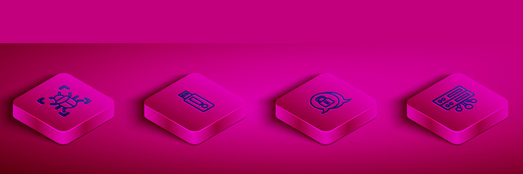 set isometric line system bug usb flash drive vector image