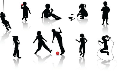 Silhouette Kids Playing Vector Image