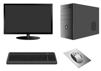 Computer Components - Monitor, Keyboard, Mouse vector