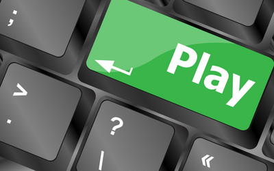 computer keyboard with play key - technology vector image