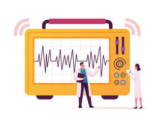 tiny scientists characters in laboratory look vector