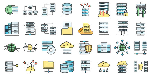 data center icons set color vector