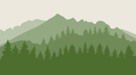 trees forest on mountainous terrain silhouette vector