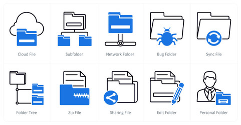 a set of 10 files icons as cloud file subfolder vector image