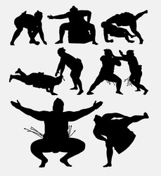 sumo japanese fighting male sport silhouette Vector Image