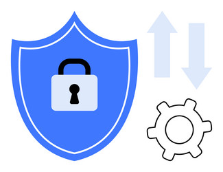 cybersecurity shield with lock gear and data vector image