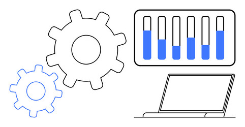 data analytics and workflow automation with laptop vector image
