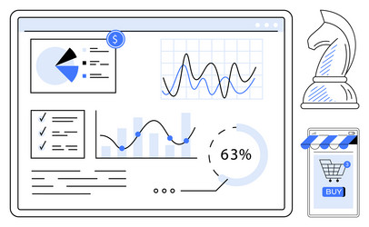 data analytics dashboard with chart and shopping vector image