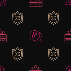 Set line server data web hosting shield vector
