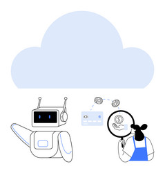 ai robot and person analyzing cloud data vector image