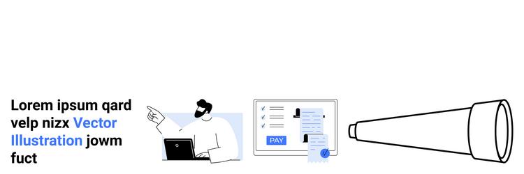 man pointing at a screen with document elements vector image