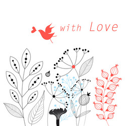 Romantic Floral Card with Bird Vector Image