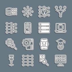 set line algorithm graduation cap processor cpu vector image