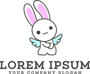 Funny angel bunny cartoon logo design concept vector