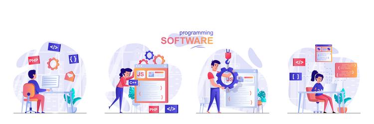 Programming software concept scenes set vector