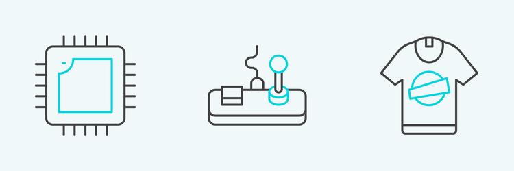 set line t-shirt processor with cpu and gamepad vector image