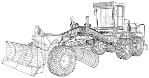 building grader isolated 3d rendering wire-frame vector image