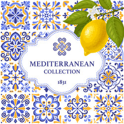 square design with mediterranean azulejo pattern Vector Image