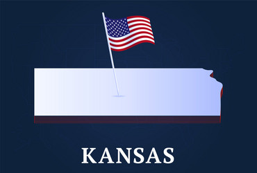 Kansas state isometric map and usa national flag vector