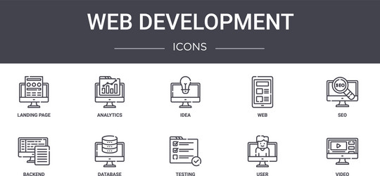 Web development concept line icons set contains vector