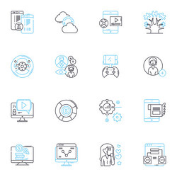 Cyber world linear icons set encryption hackers vector