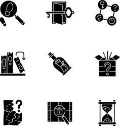 Puzzle solving black glyph icons set on white vector