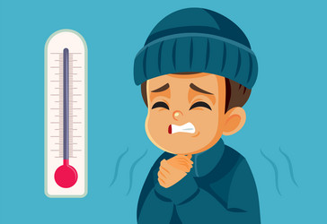 freezing boy suffering in cold weather cartoon vector