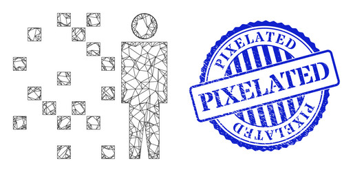 rubber pixelated badge and net digital man vector image