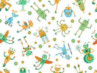 seamless robots pattern robot rocket colorful vector