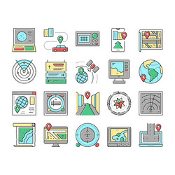 Map location system collection icons set vector