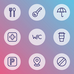 navigation icons line style set with wc key vector image