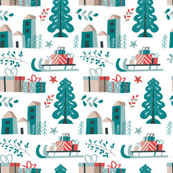 xmas and new year seamless pattern with trees vector image