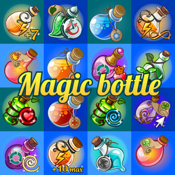 big set of different magic bottles vector