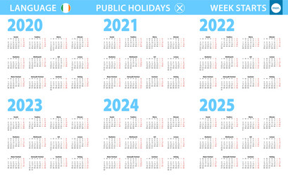 Calendar in irish language for year 2020 2021 vector